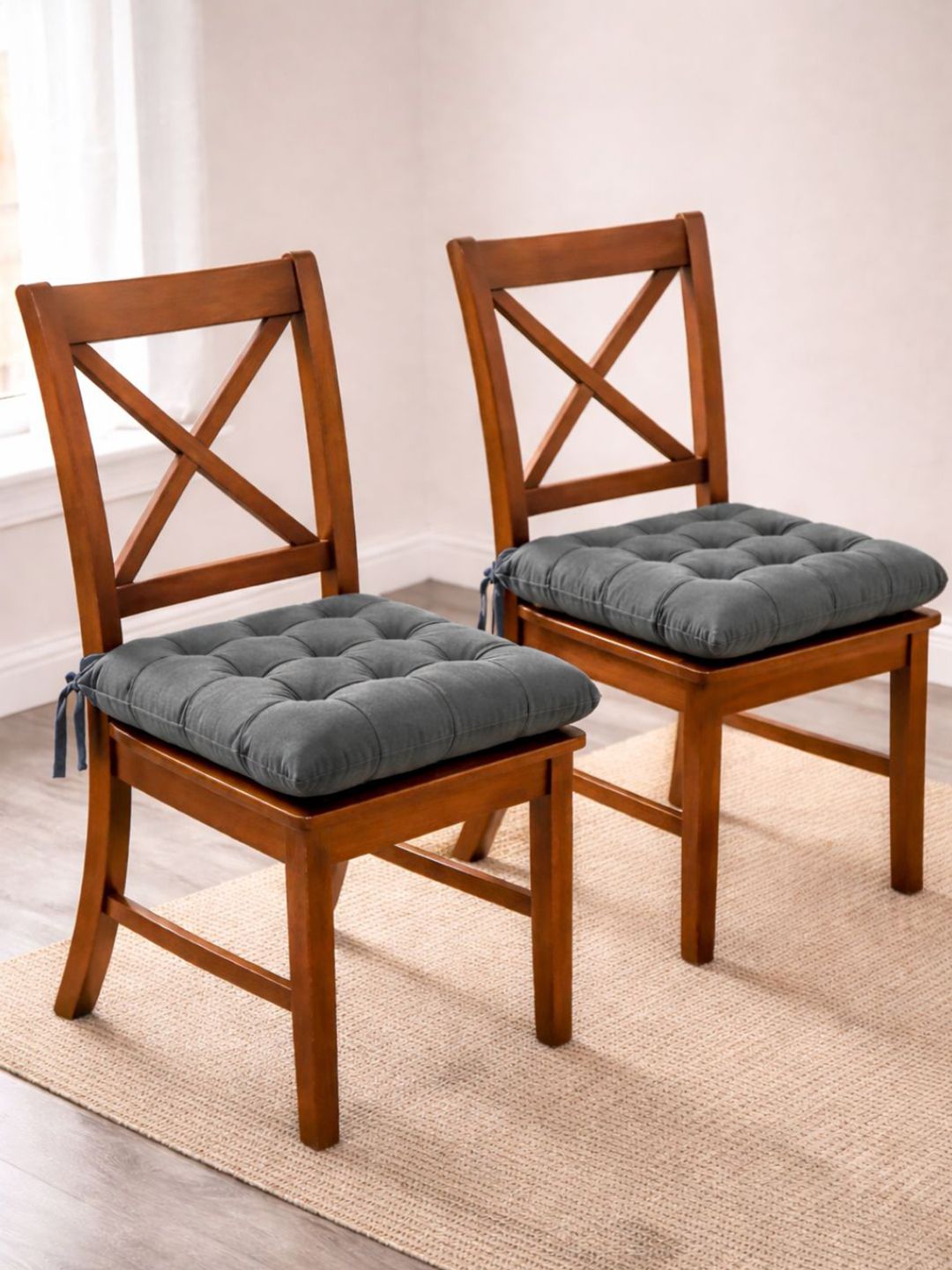 Aura 2-Pcs Grey Quilted Cushion Chair Pads