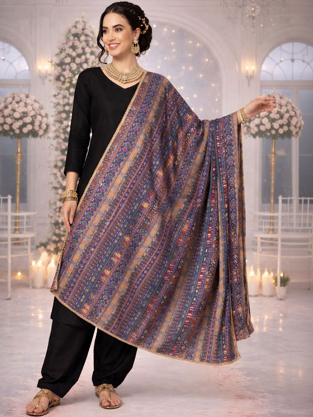 HERE&NOW Ethnic Motifs Printed Kalamkari Dupatta