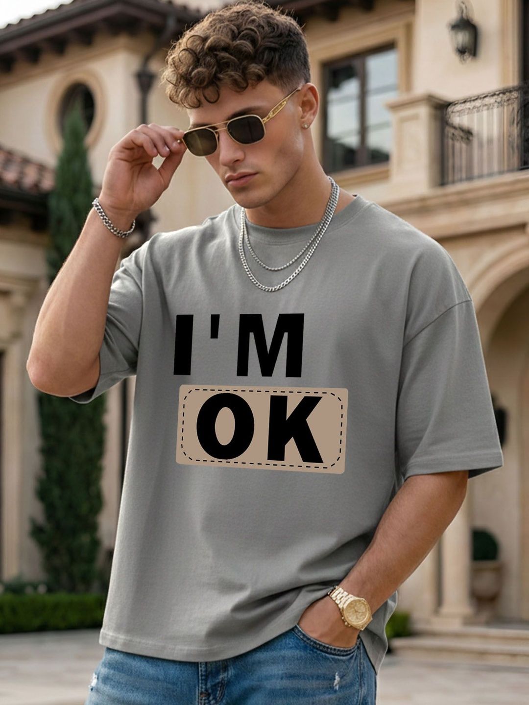 AUSK Men Typography Printed Drop-Shoulder Sleeves T-shirt
