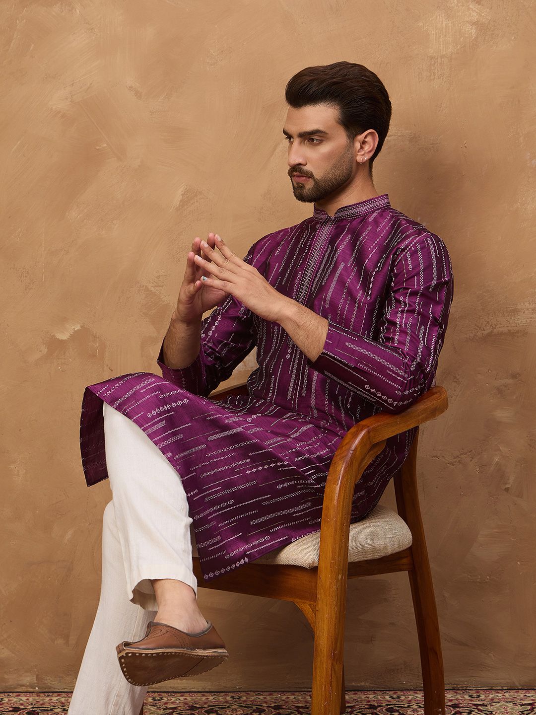 House of Pataudi Printed Mandarin Collar Straight Kurtas