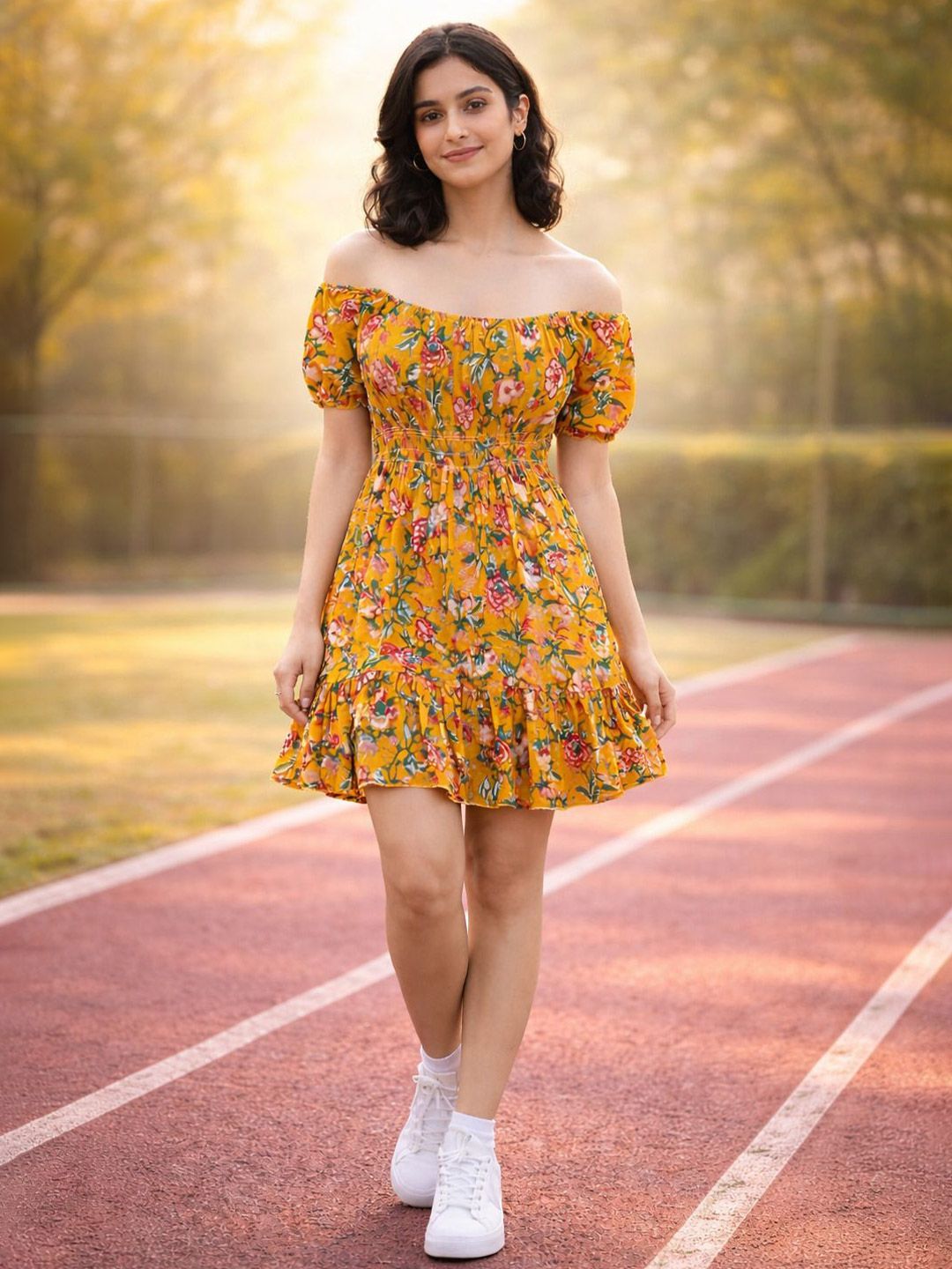 Buy ZOHAN ENTERPRISES Floral Print Off-Shoulder Puff Sleeve Fit