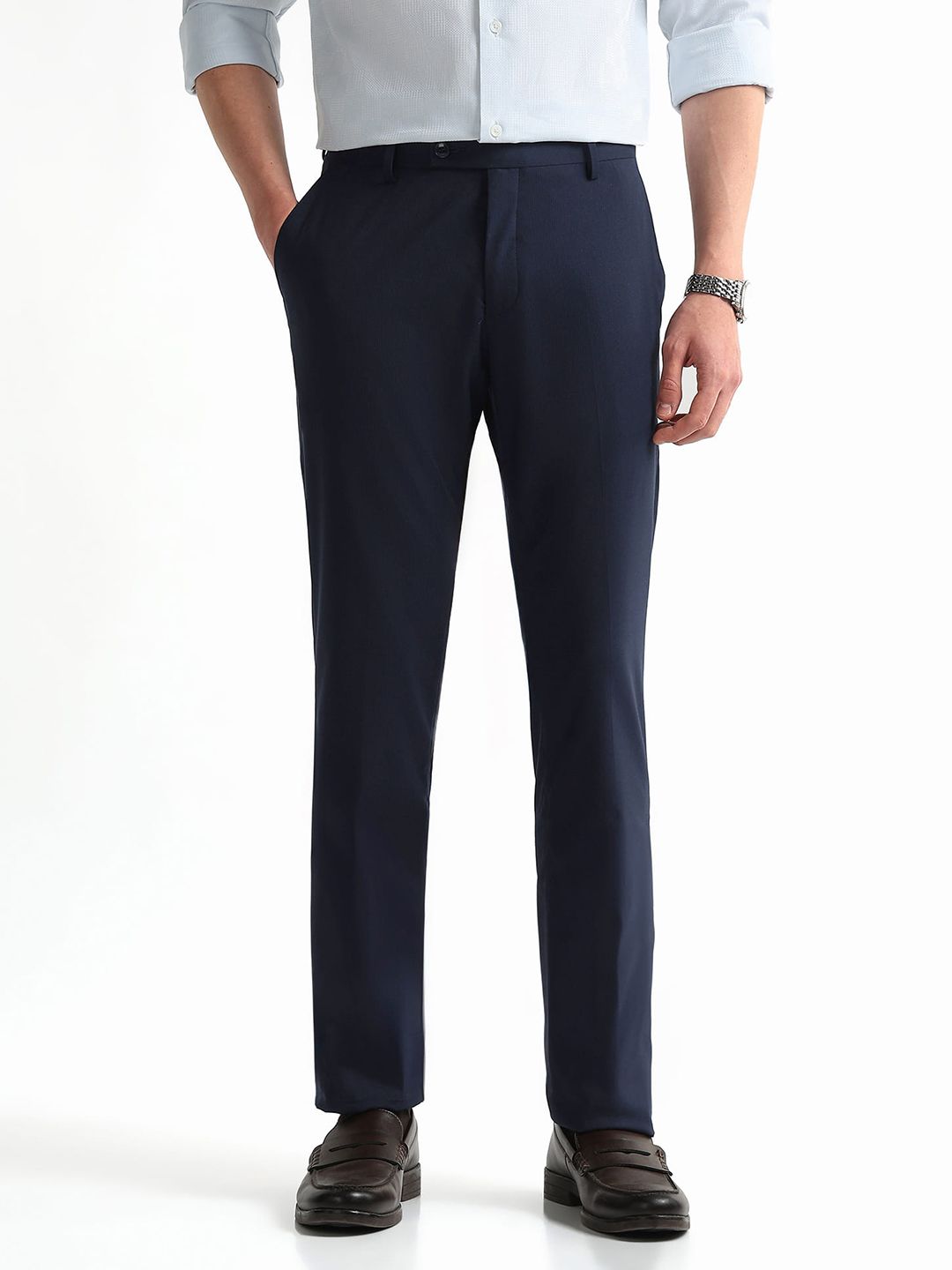 Arrow Men Striped Hudson Tailored Fit Formal Trousers