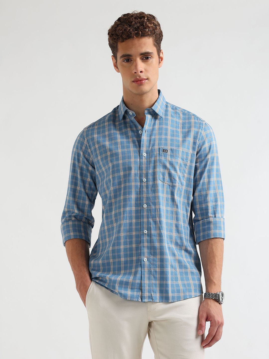 Arrow Sport Manhattan Slim Fit Checked Pure Cotton Casual Shirt