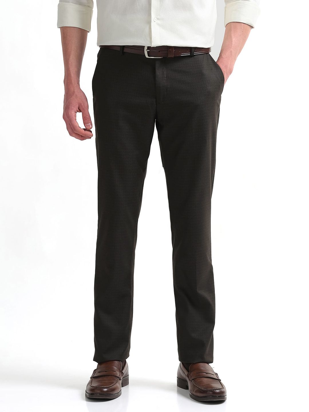 Arrow Men Checked Hudson Tailored Fit Formal Trousers