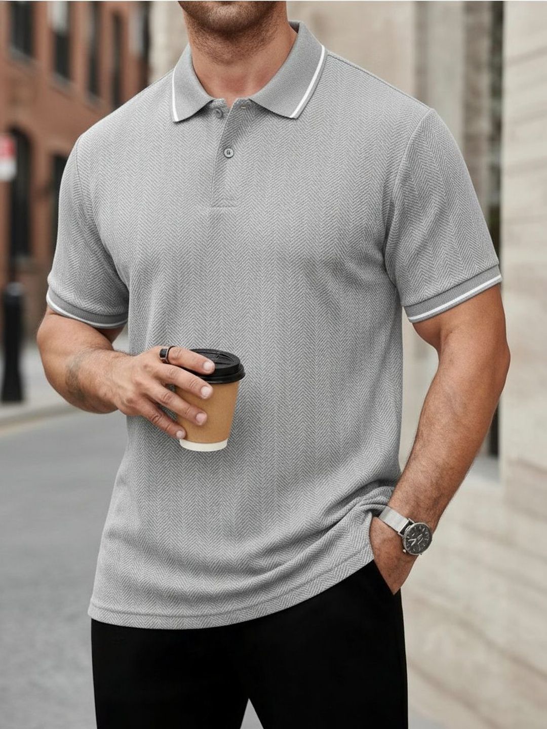 MACK JONNEY Men Polo Collar T-shirt