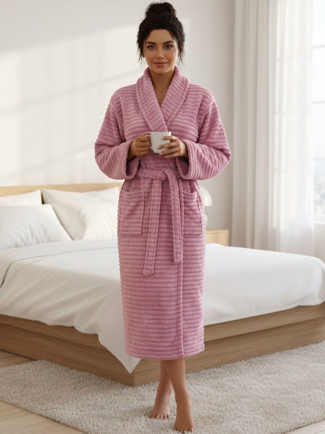 Cotton Bolls Textiles Self-Designed Midi-Length Bath Robe and Wraps