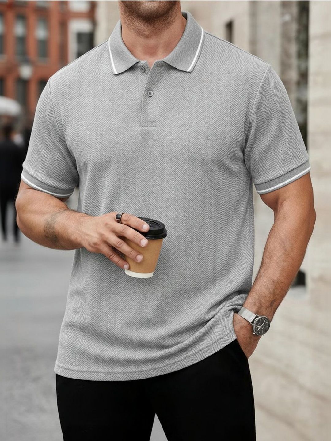 MACK JONNEY Men Polo Collar T-shirt