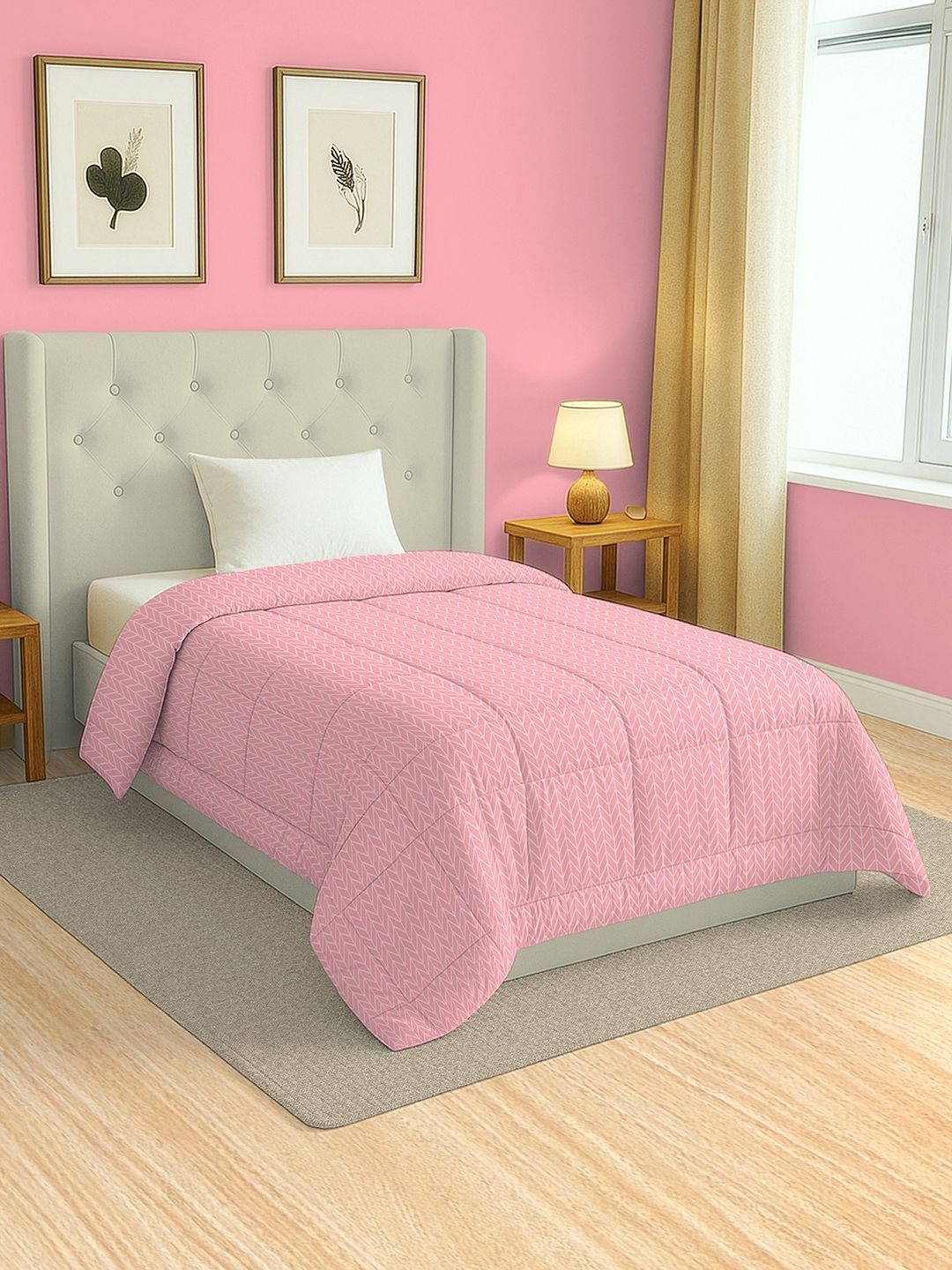 SWAYAM Pink & Pink Geometric AC Room 150 GSM Comforter