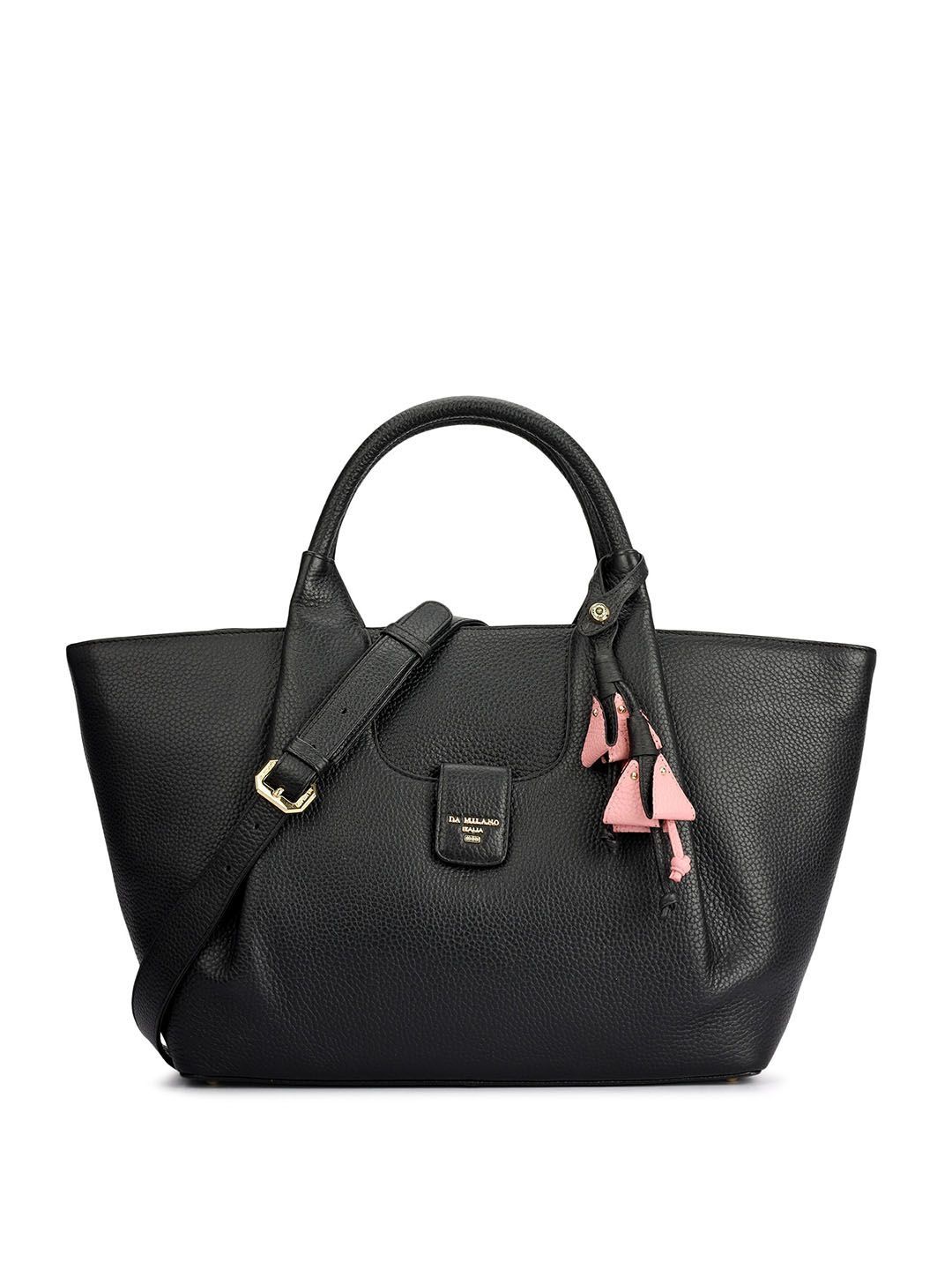 Da Milano Da Milano Textured Leather Structured Handheld Bag with Tasselled