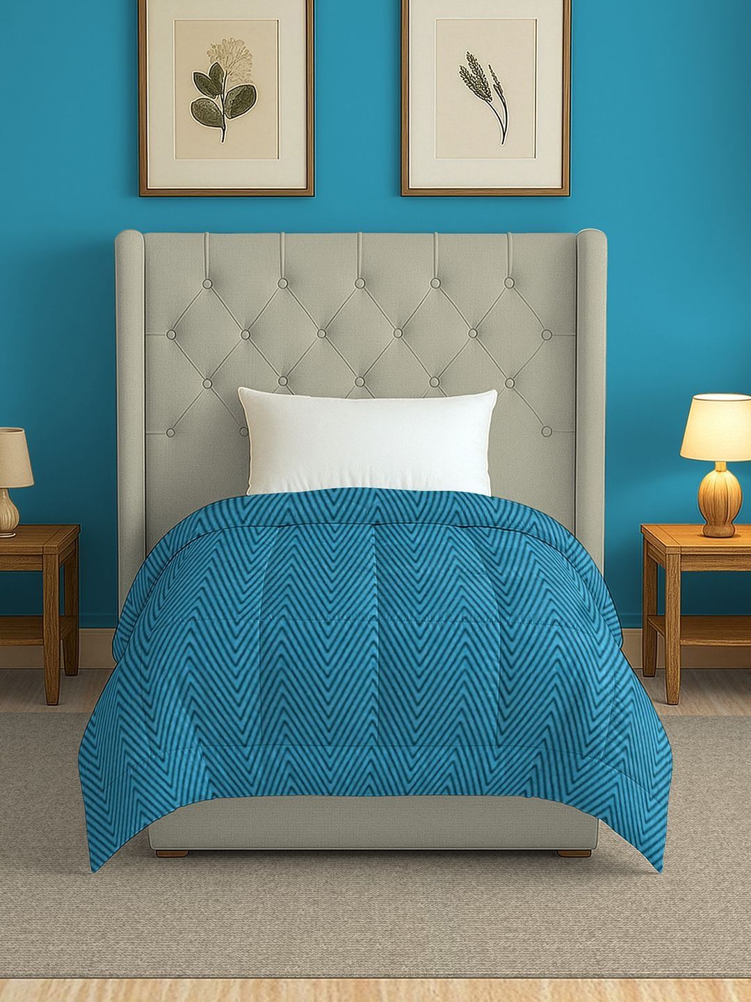 SWAYAM Blue & Blue Geometric AC Room 150 GSM Comforter