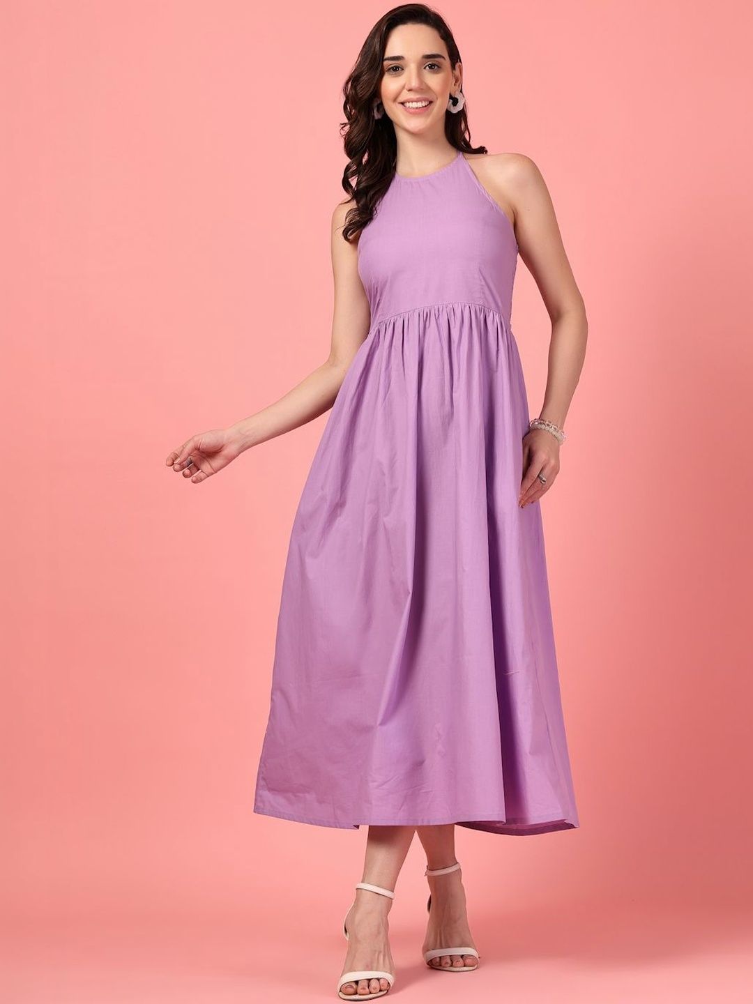GULABiDRESS Halter Neck Fit & Flare Midi Dress