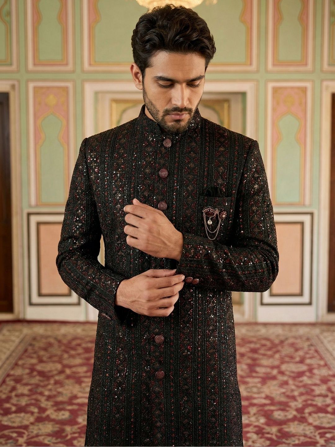 Jompers Embroidered Velvet Indo Western with Trousers