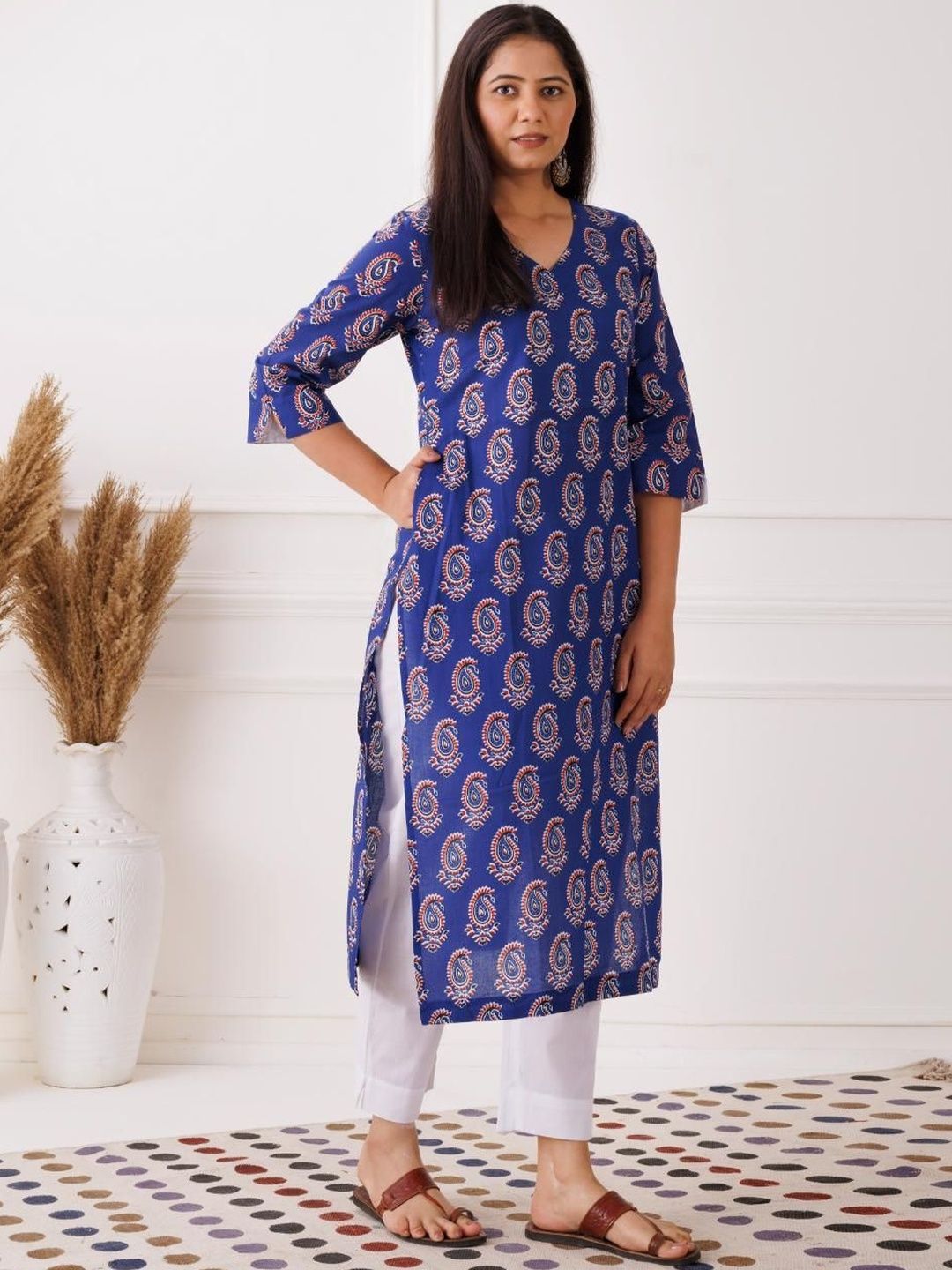 Buy Mayurie Ethnic Motifs Printed V-Neck Pure Cotton Kurti