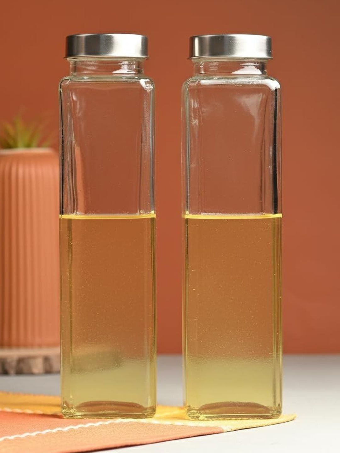 1ST TIME Transparent & Nude-Coloured Set of 2 Glass Colourblocked Water Bottle