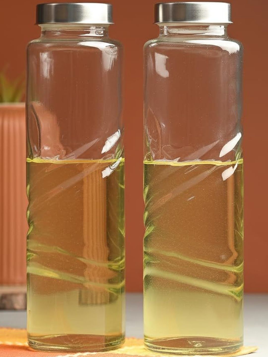 1ST TIME Transparent & Nude-Coloured Set of 2 Glass Colourblocked Water Bottle