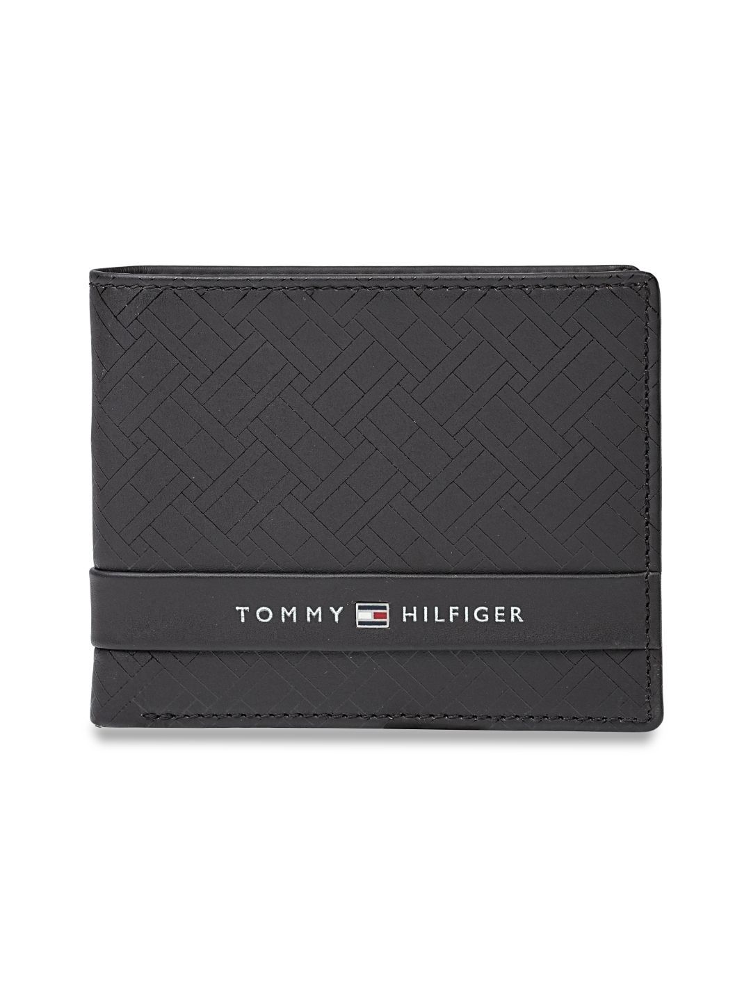 Geometric Leather Two Fold Wallet Tommy Hilfiger Men Geometric Textured Leather Two Fold Wallet