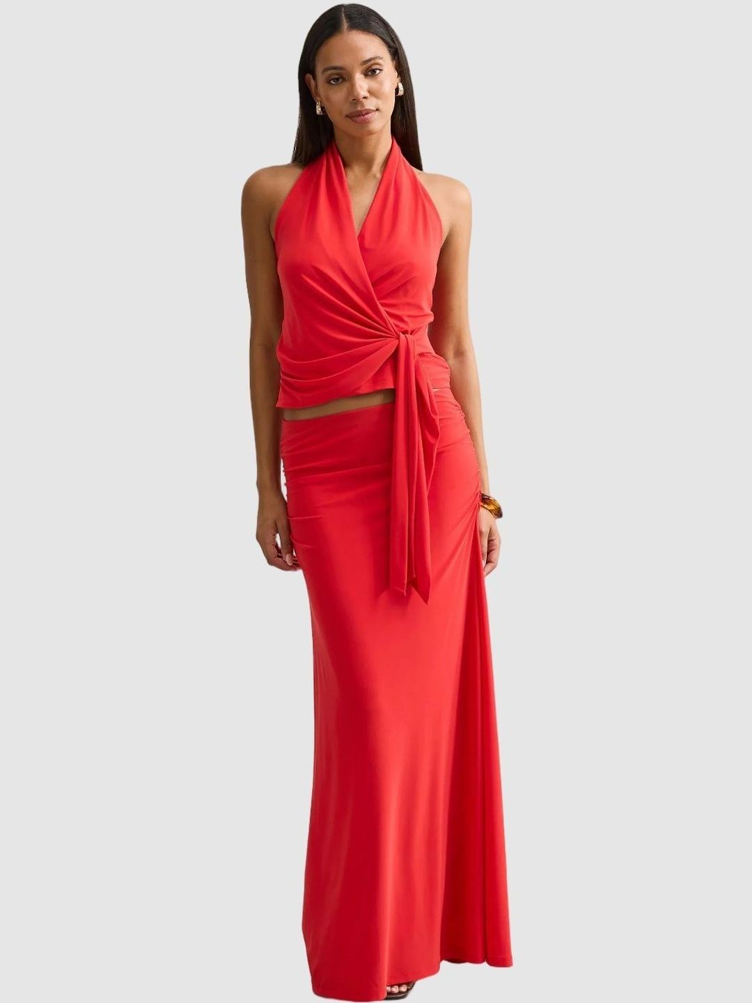 Ruched Maxi Straight Skirt