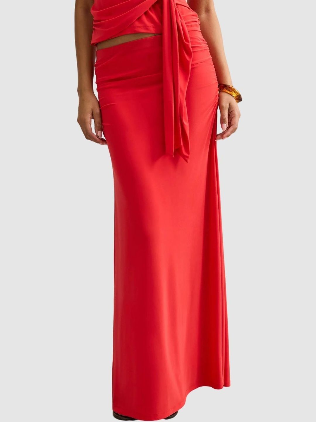 Ruched Maxi Straight Skirt
