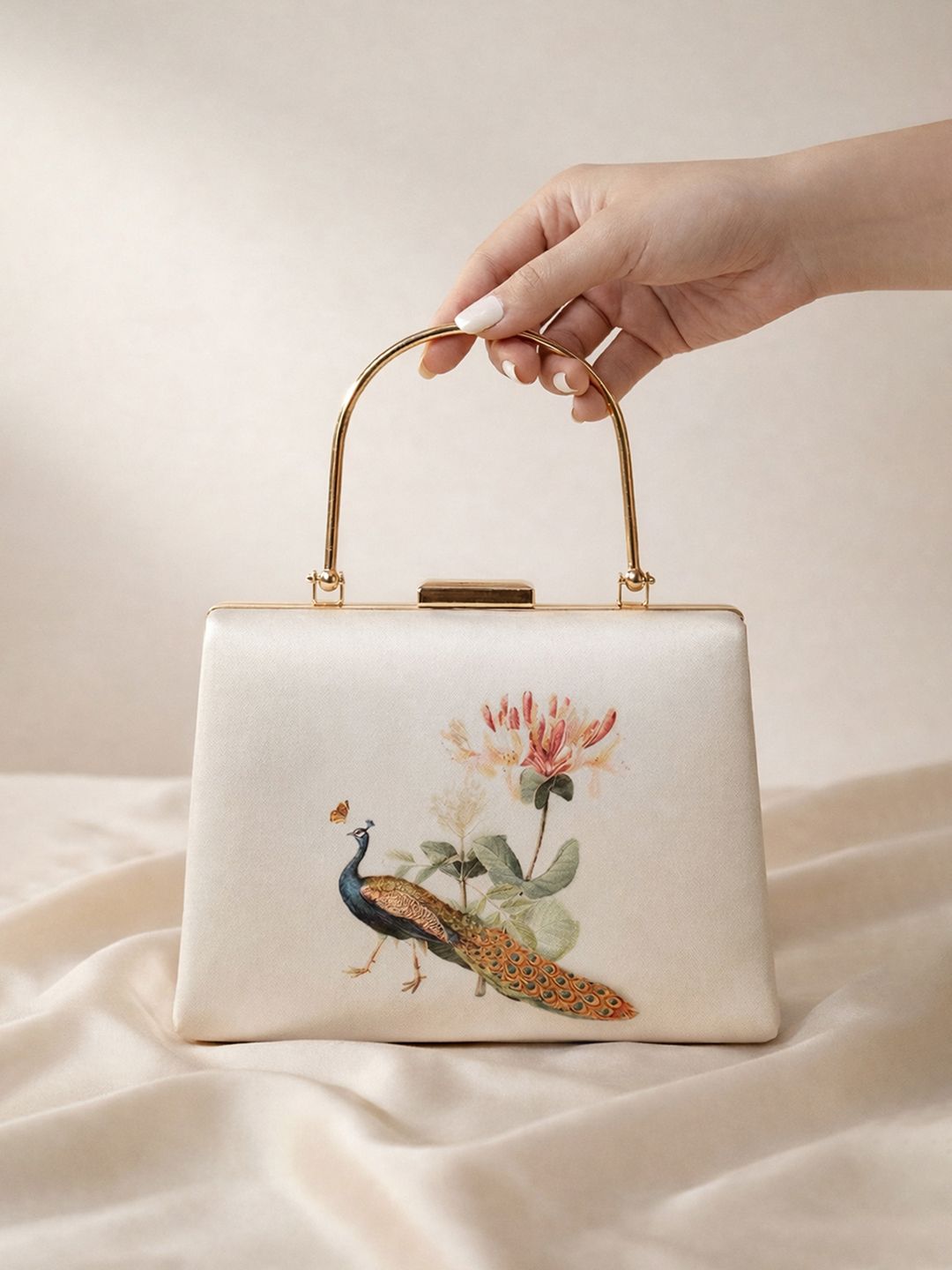 ARTKLIM Peacock With Flower Printed Box Clutch