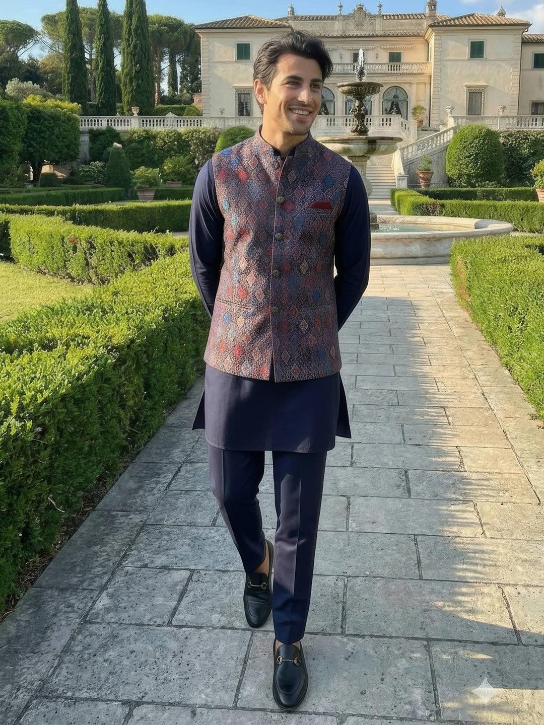 KISAH Men Woven Jacquard Zari  Regular Fit Nehru Jacket