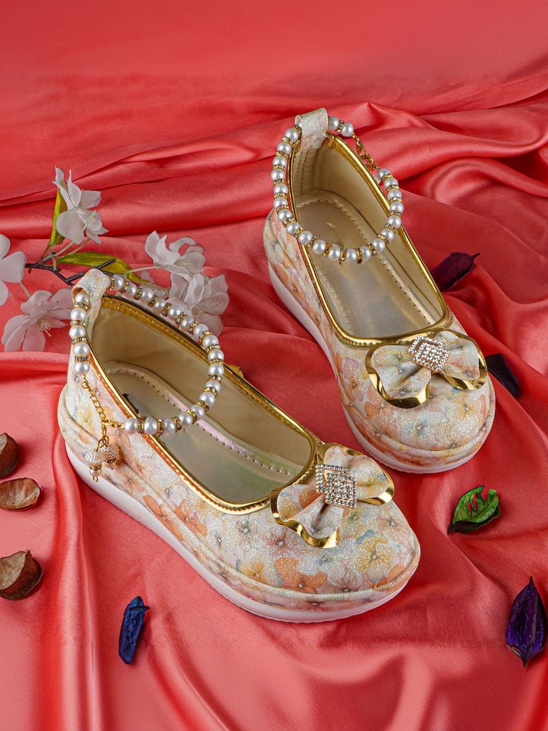 LMG Lifestyle Girls Printed Party Wedge Pumps with Bows