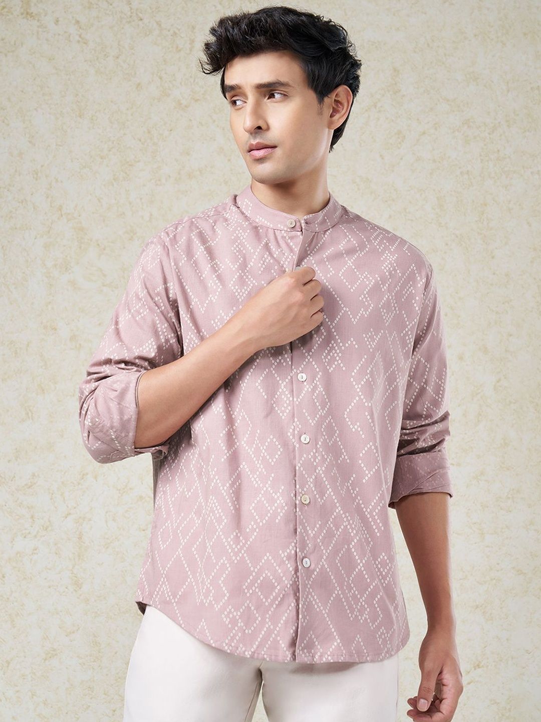indus route by Pantaloons Men Geometric Printed Thread Work Kurta