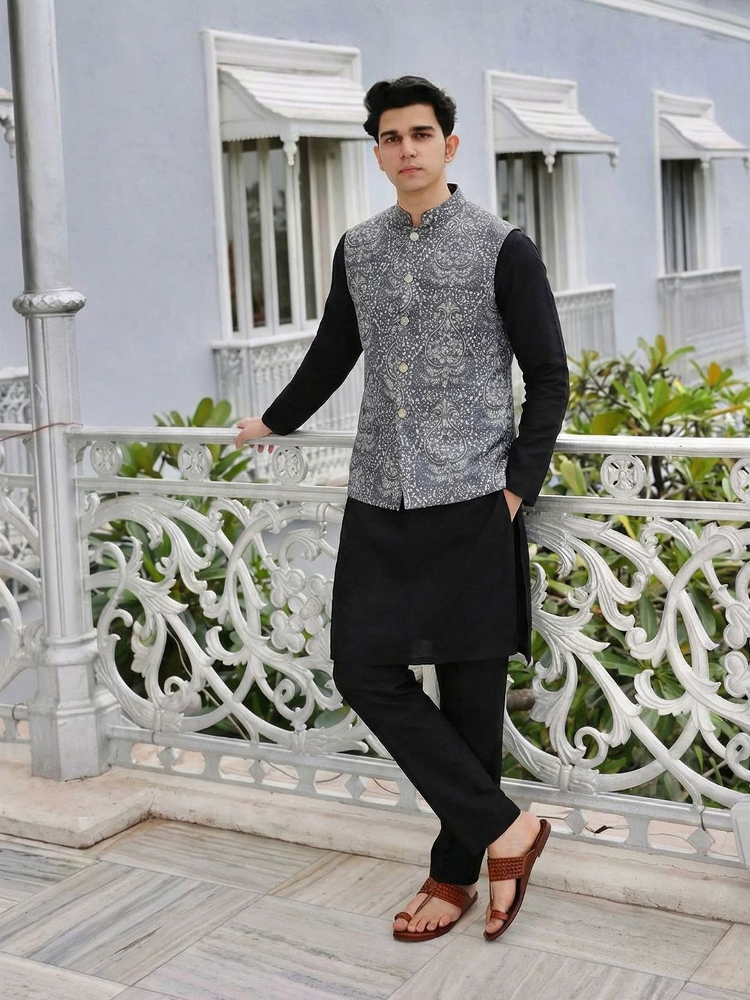 KISAH Printed Mandarin Collar Nehru Jacket