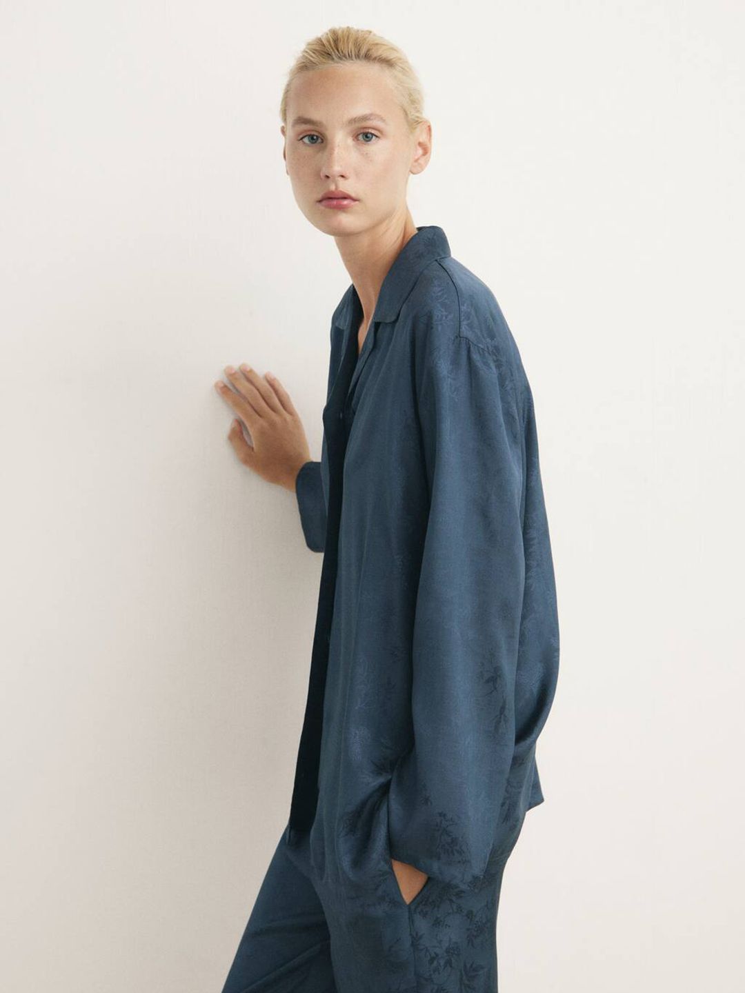 Satin Finish Floral Self-Design Casual Shirt