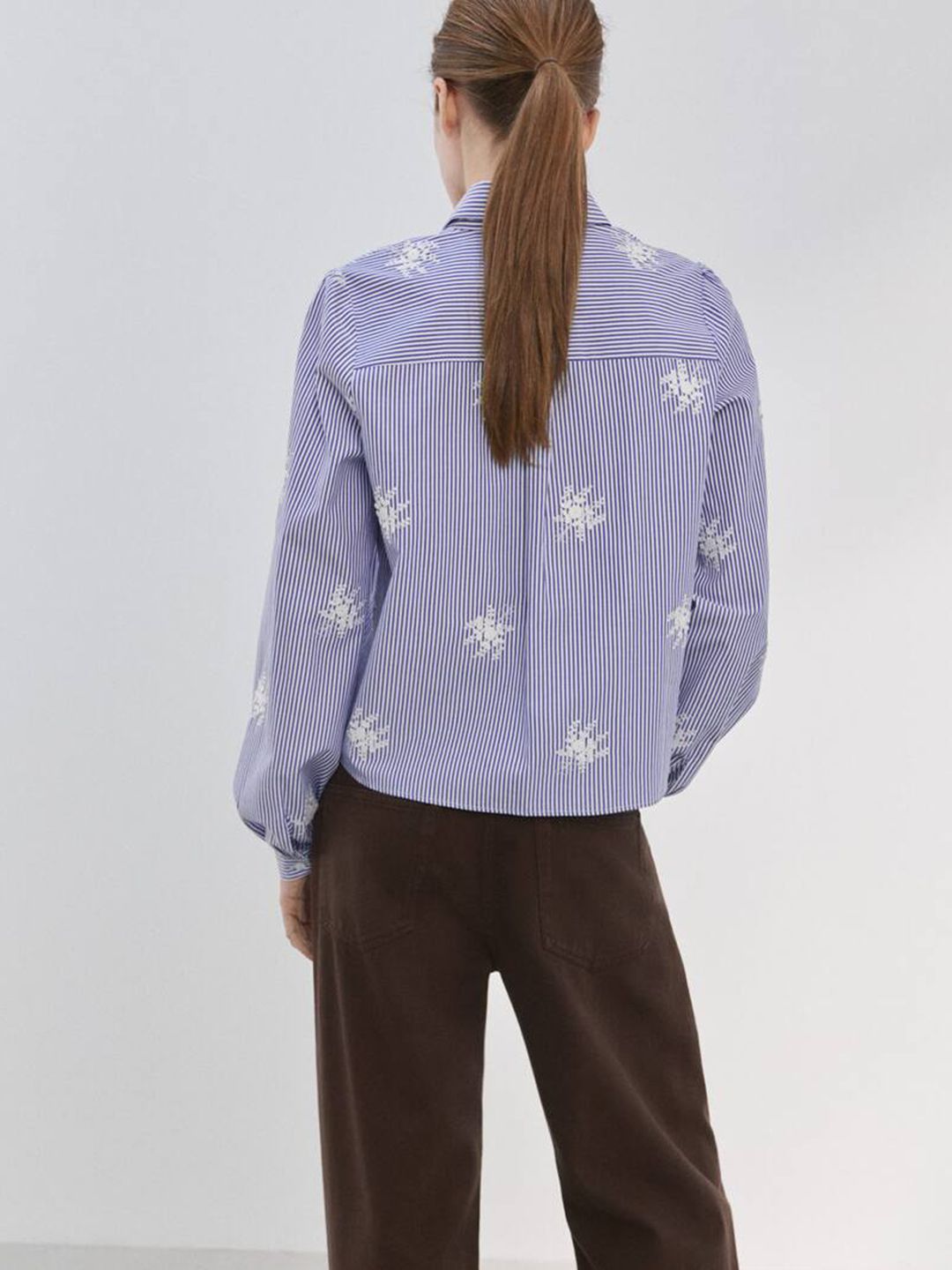 Striped Floral Embroidered Casual Shirt