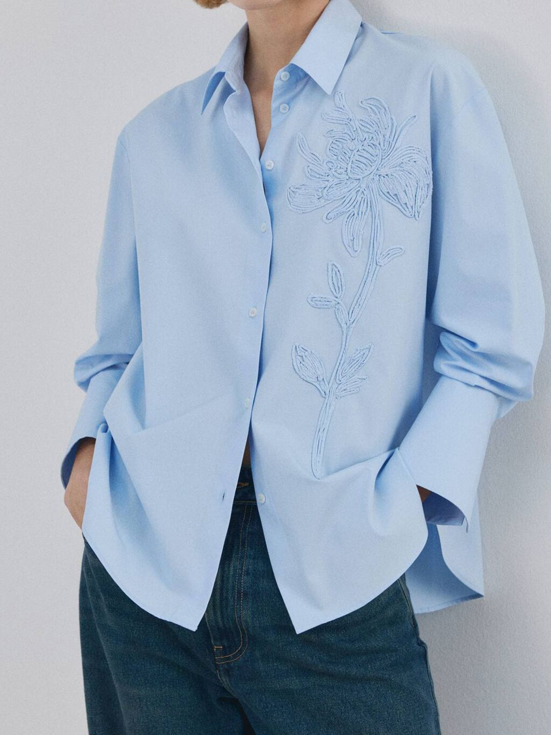 Floral Embroidered Casual Shirt