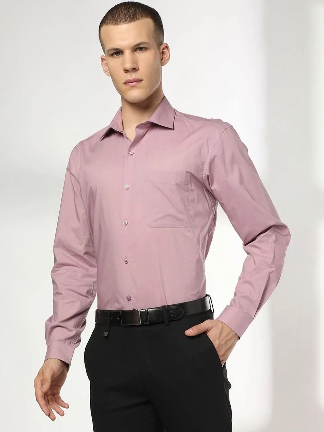 John Players Men's Pure Cotton Shirt With Patch-Pocket
