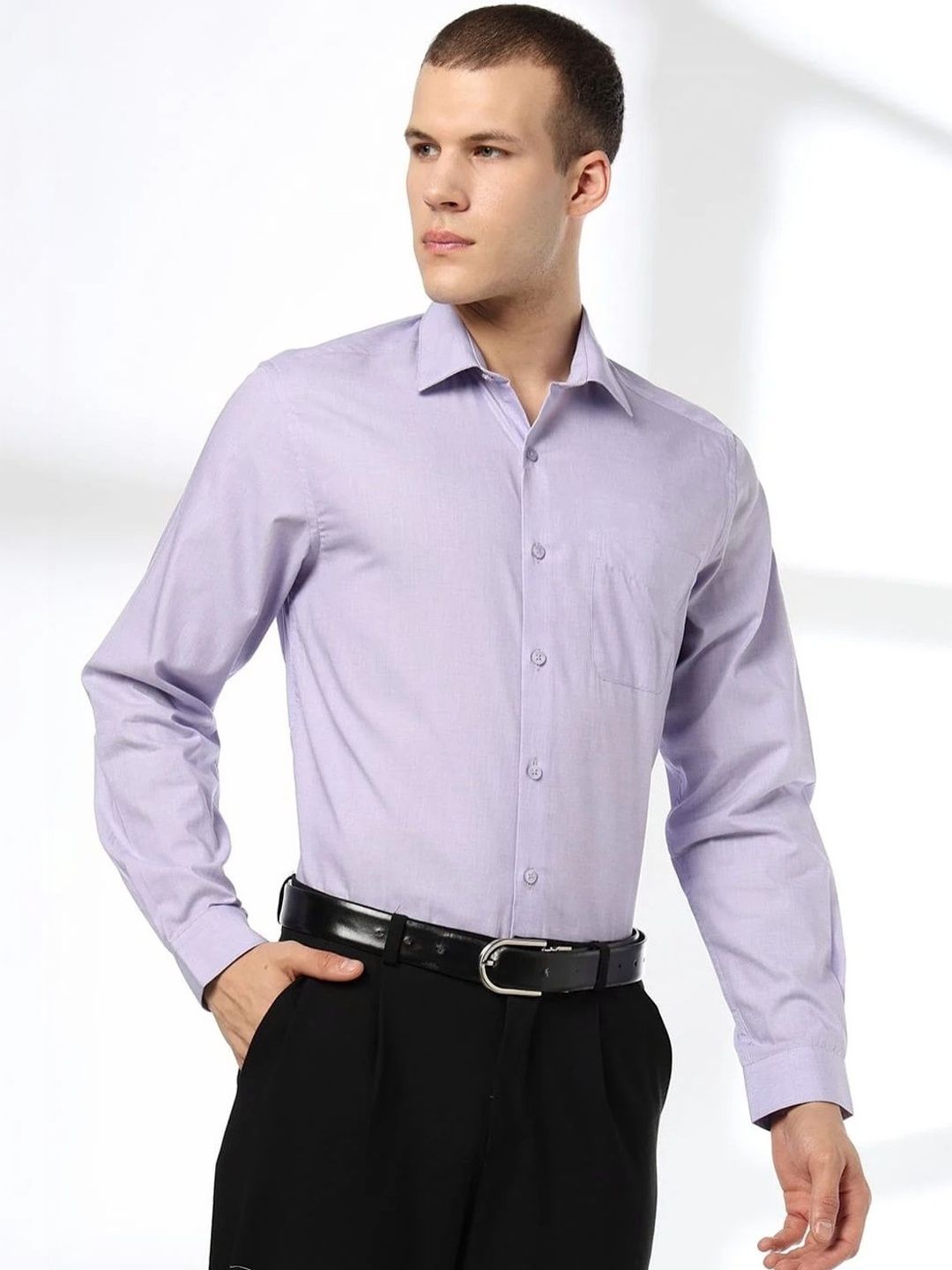 John Players Men's Slim Fit Pure Cotton Shirt With Patch-Pocket