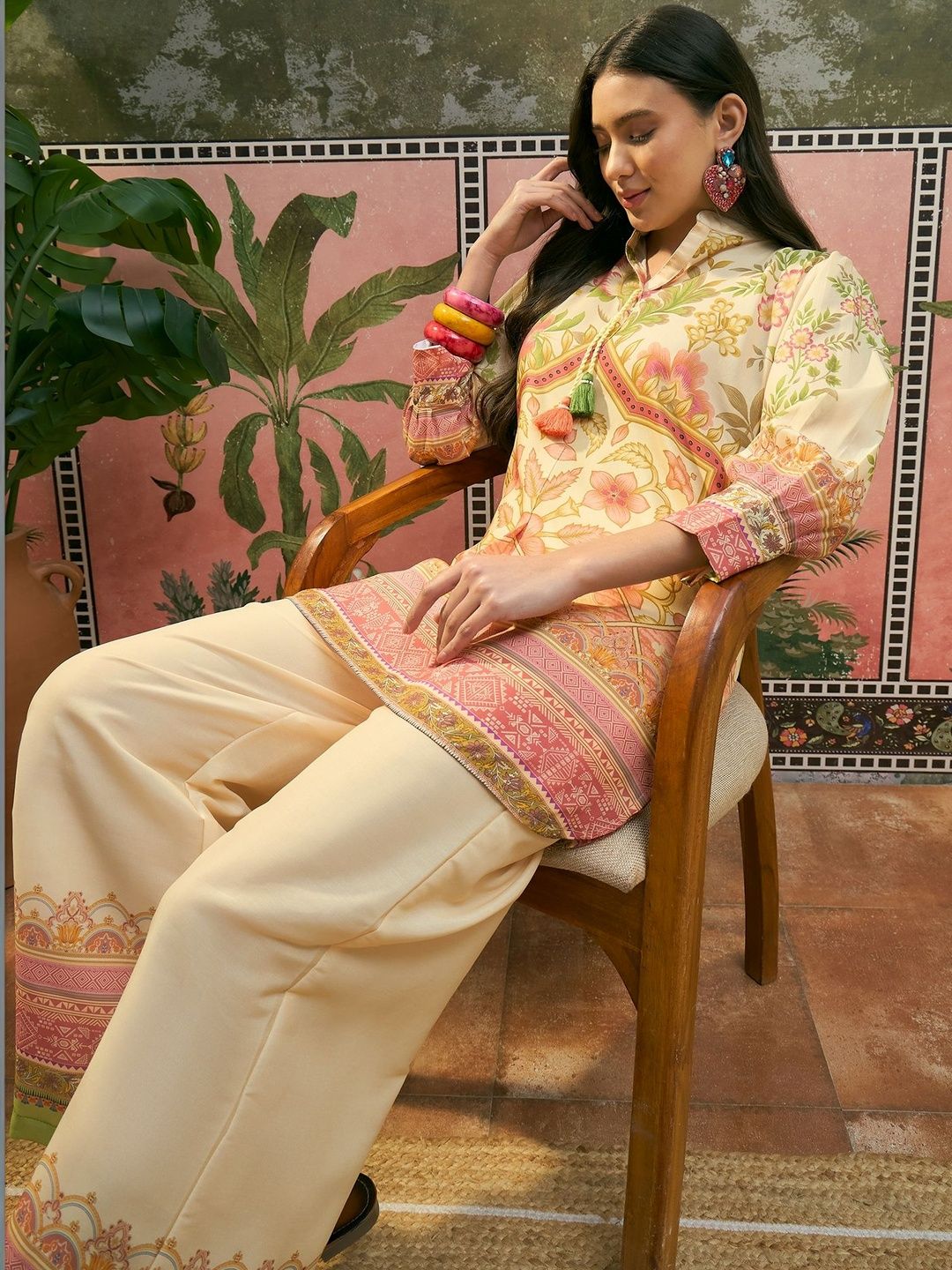 Sangria Tropical Printed Tunic with Palazzos