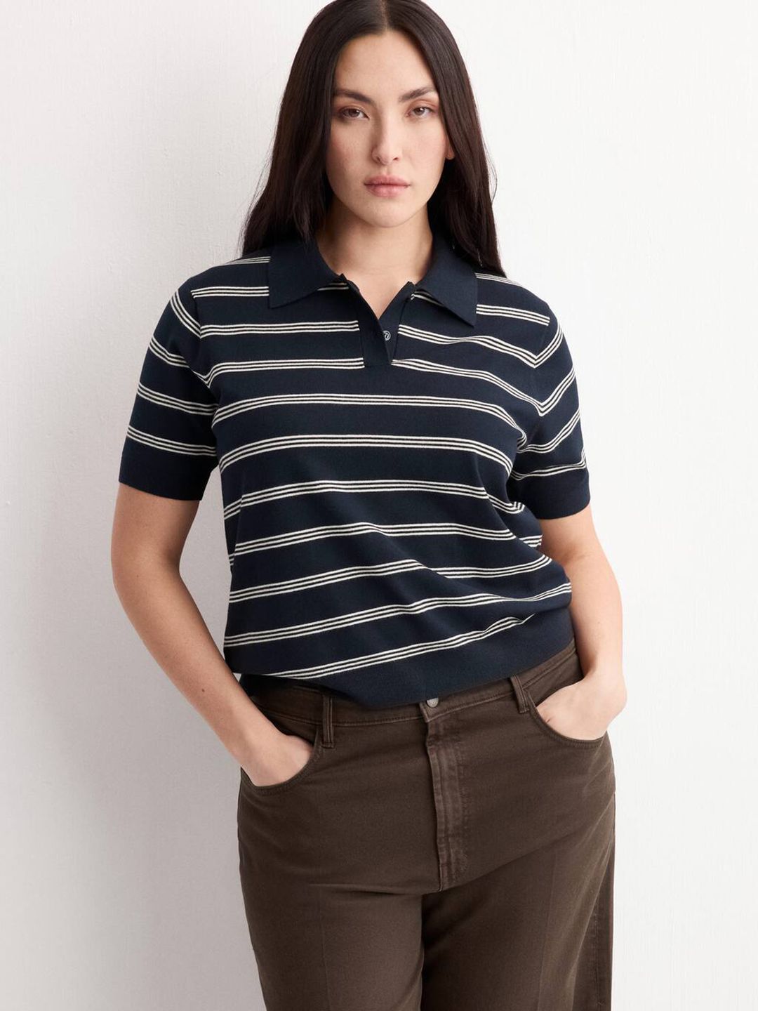 Striped Polo Collar T-shirt