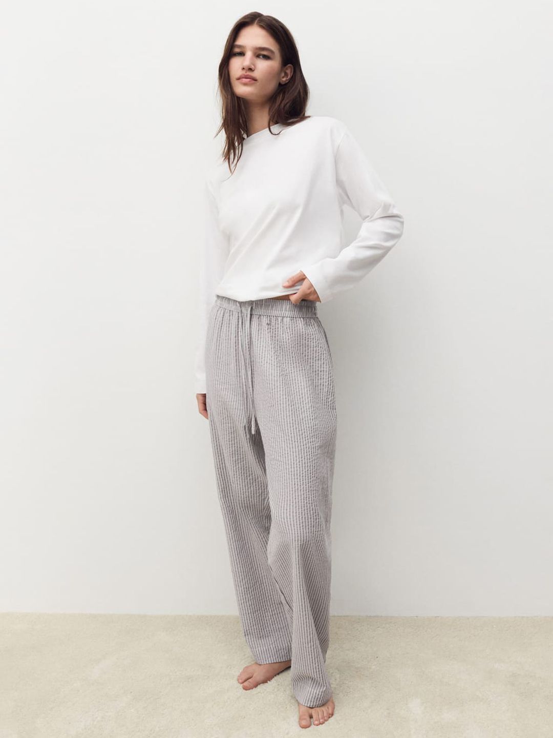 Striped Pure Cotton Straight Lounge Pants