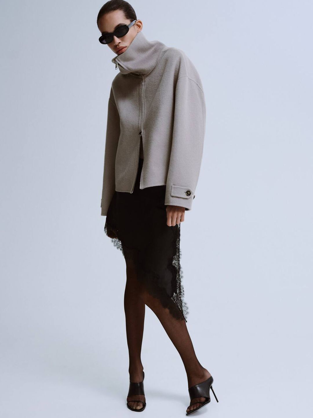 Lace Side Slit Asymmetric Hem Skirt