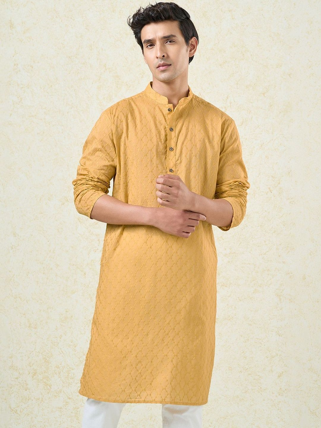 indus route by Pantaloons Men Embroidered Thread Work Dobby Kurta