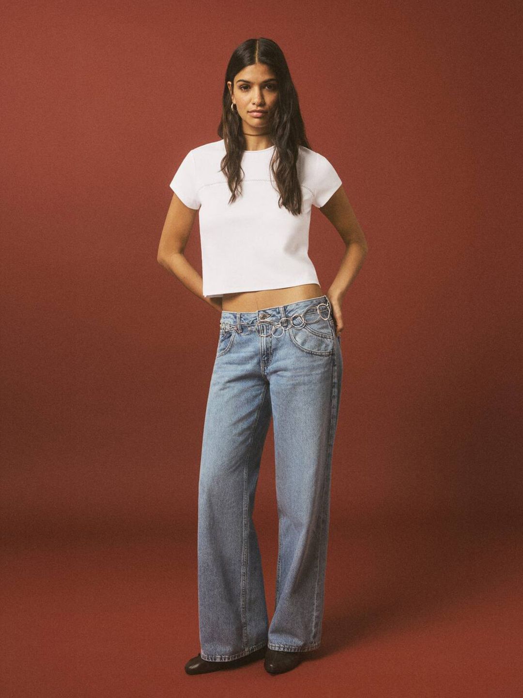 Cropped T-shirt with Embroidered Detail