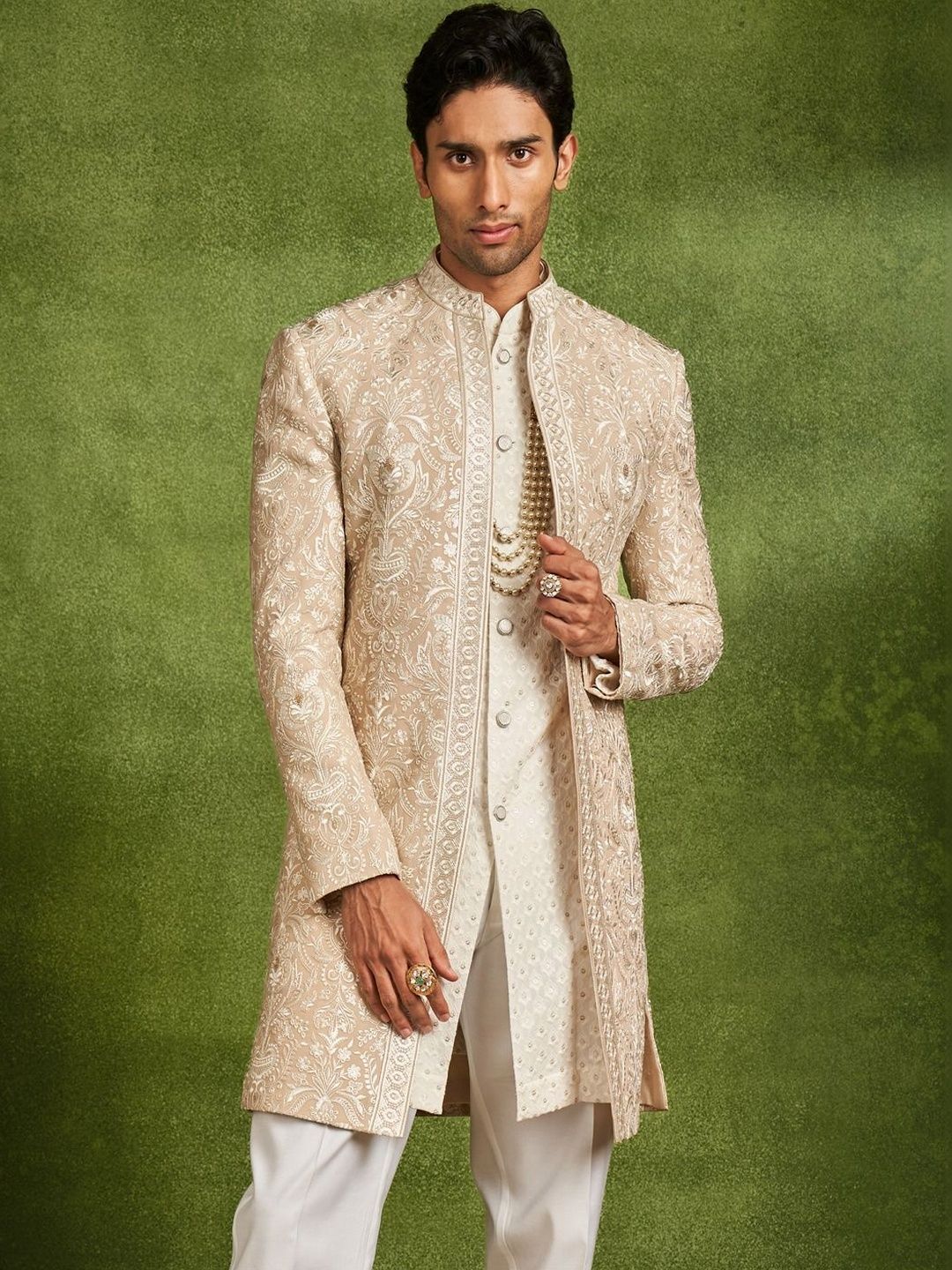 Twamev Men Embroidered Mandarin Collar Sherwani Set