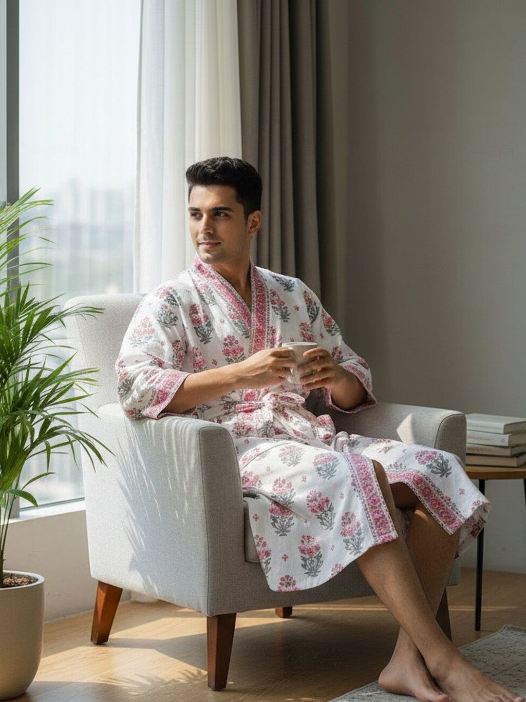 Jinaya's Block Printed Cotton Bath Robe & Wraps