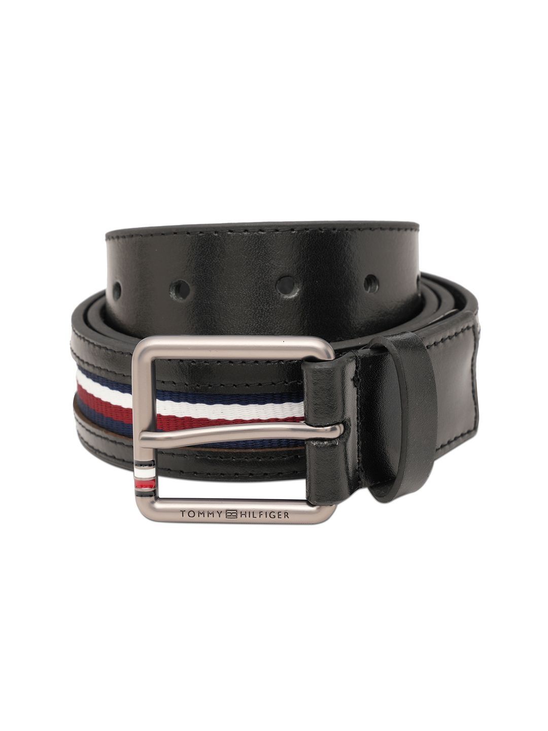 Men Leather Belt Tommy Hilfiger Men Striped Leather Belt