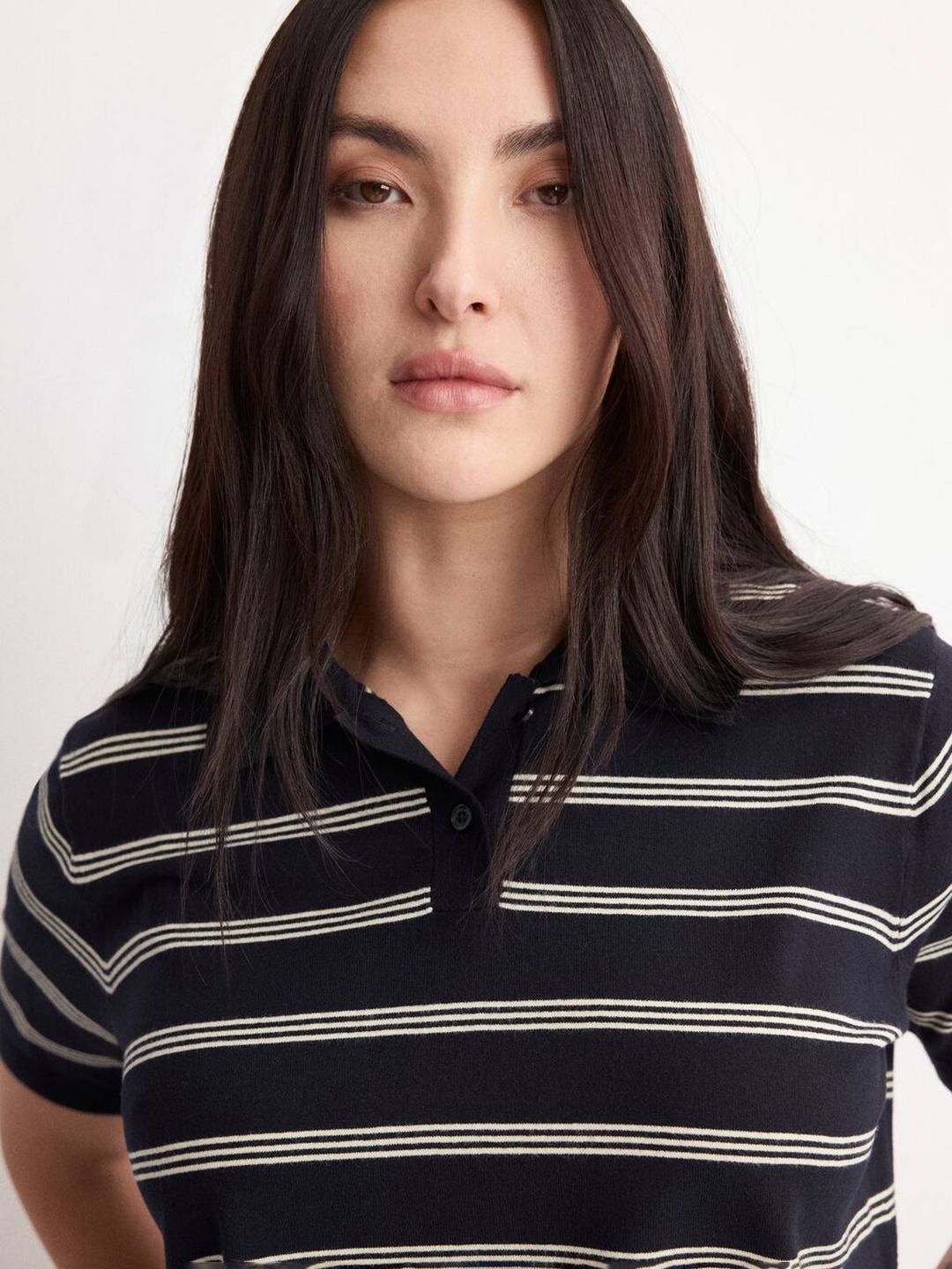 Striped Polo Collar T-shirt