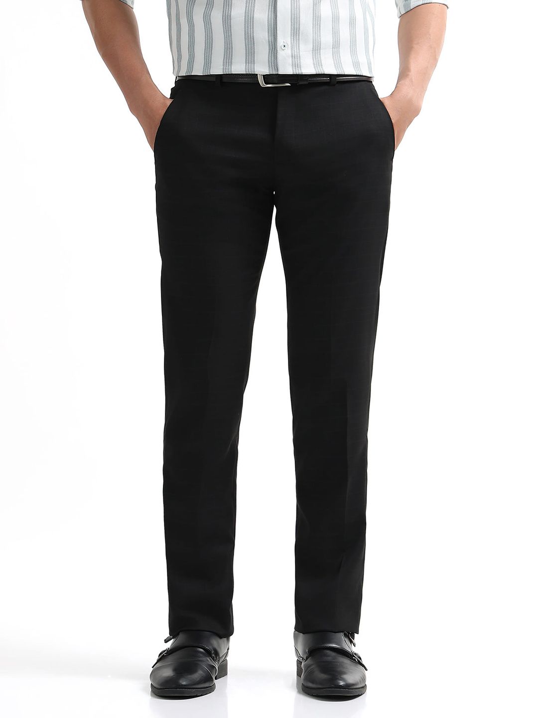 Arrow Men Hudson Tailored Fit Checked Formal Trousers