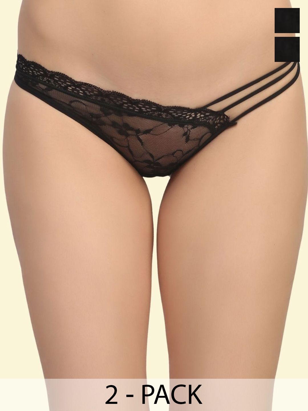 ZERJAMA Women Pack of 2 Self Design Anti Bacterial Lace Bikini