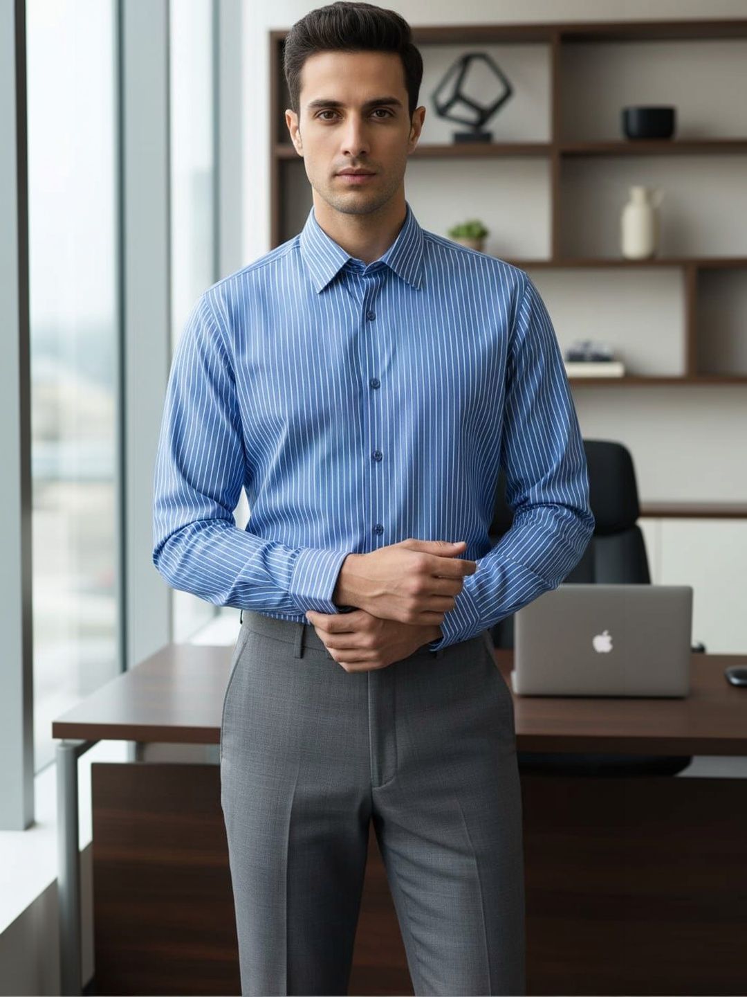 THE SHIRT CODE Men Slim Fit Striped Formal Shirt