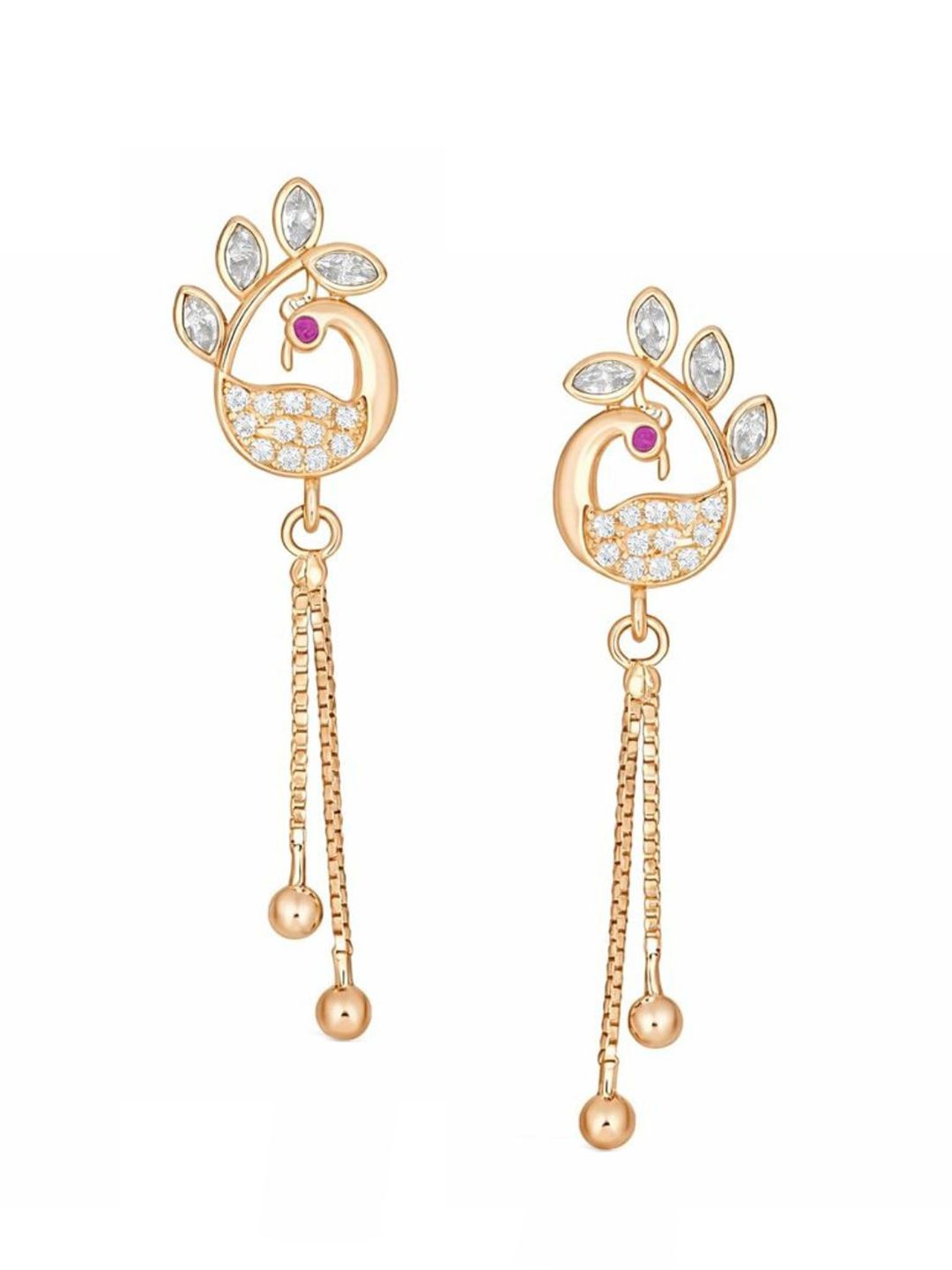 Nilu's Collection Rose Gold-Plated AD Studded Contemporary Drop Earrings