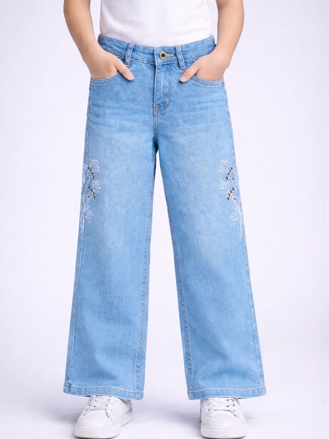 Purple United Kids Girls Jean Wide Leg Mid-Rise Stretchable Jeans