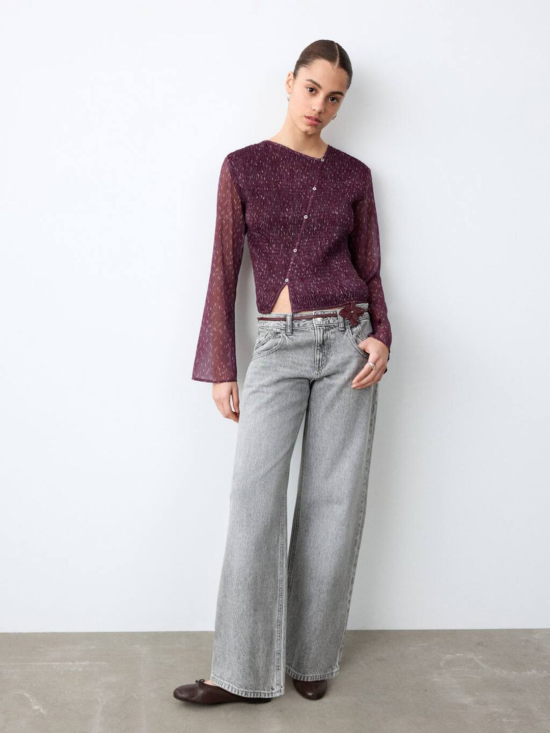 Geometric Printed Smocked Top