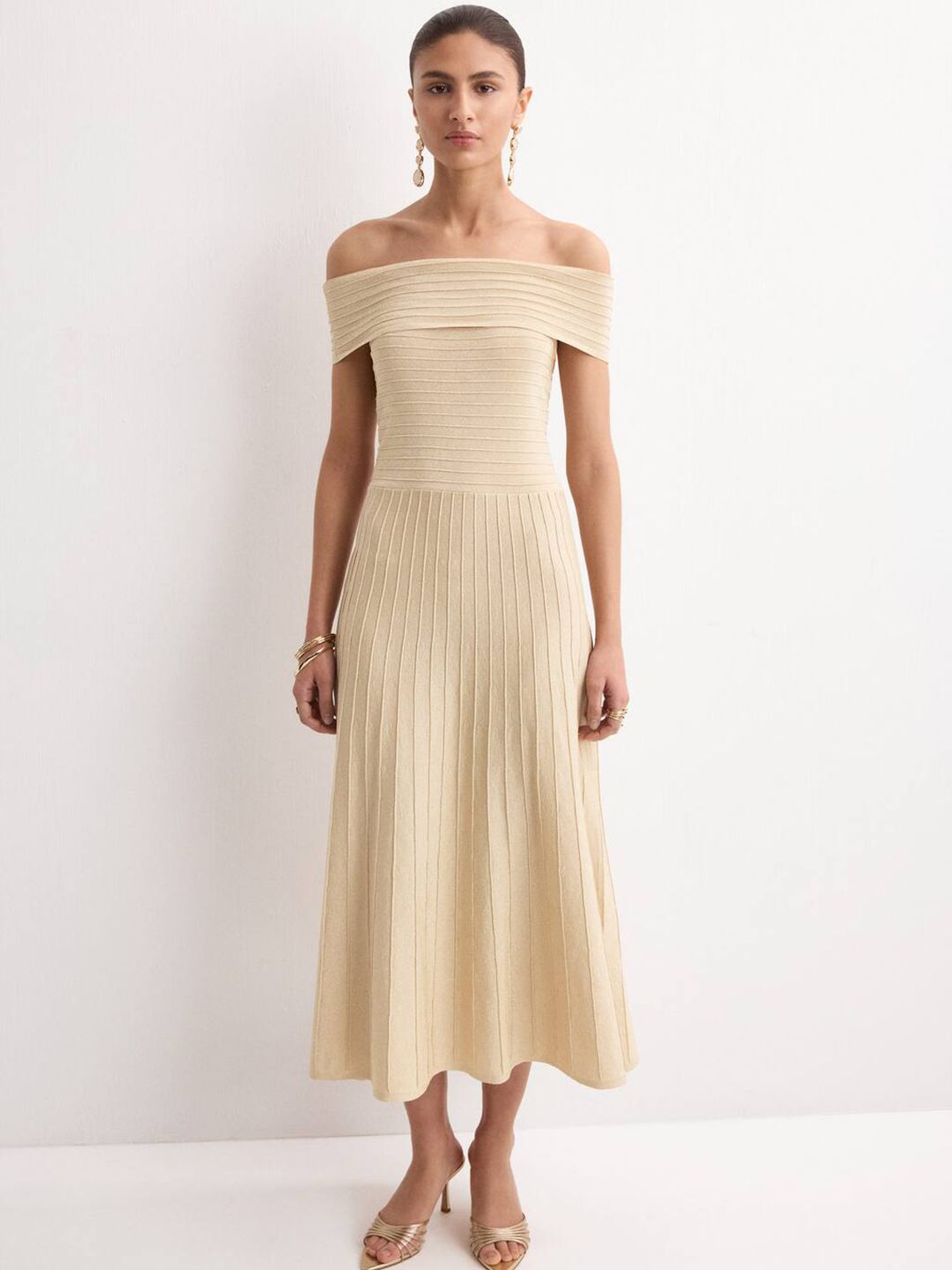 Off-Shoulder Fit & Flare Midi Dress
