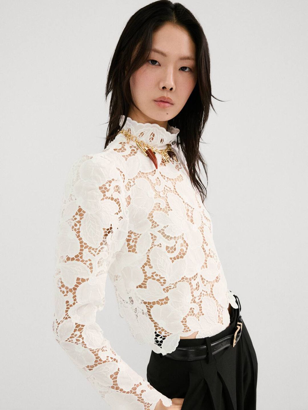 Lace Semi Sheer Casual Top